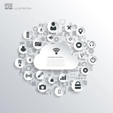 Flat abstract background with web icons. Interface symbols. Cloud computing Stock Illustration