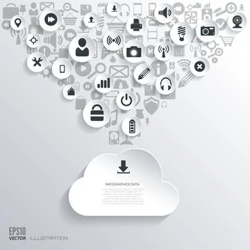 Flat abstract background with web icons. Interface symbols. Cloud computing Stock Illustration