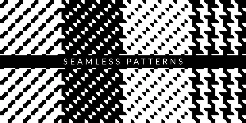 Flat Abstract Black And White Geometric Background Patterns Vector Set Stock Illustration