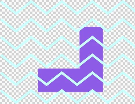 Flat abstract design is featuring blue zigzag over purple L-shaped block, Stock Illustration