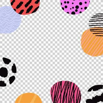 Flat abstract design showing multicolored patterned circles on transparent Stock Illustration