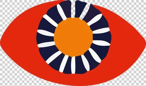 Flat abstract eye is floating on transparent background, orange center and Stock Illustration