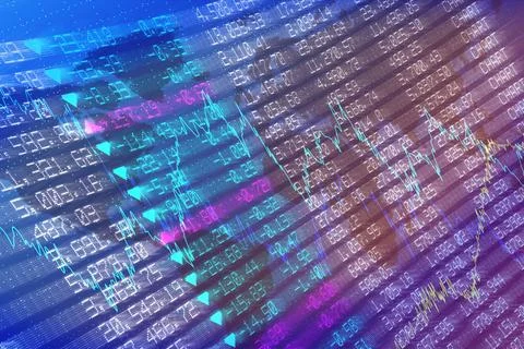 Flat abstract financial data visualization is showing numbers, jagged charts and Stock Illustration