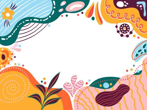 Flat abstract floral doodle background. Flower, leaves, Texture and shape ele Stock Illustration