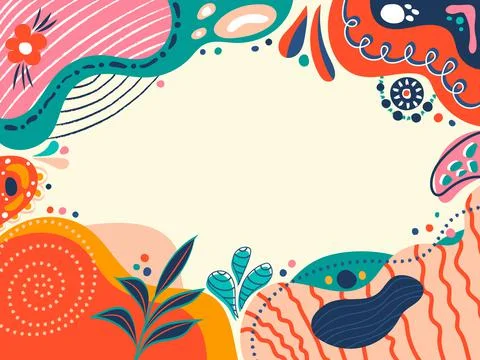 Flat abstract floral doodle background. Flower, leaves, Texture and shape ele Stock Illustration