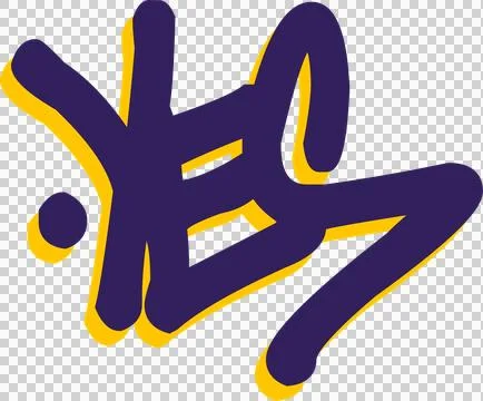 Flat abstract graffiti shape is featuring purple lines with yellow shadow on Stock Illustration