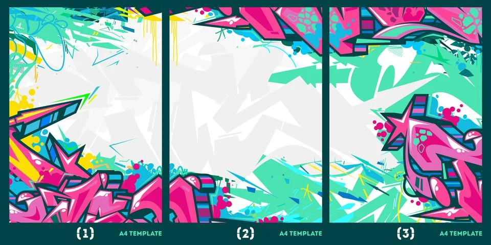 Flat Abstract Graffiti Style A4 Poster Vector Illustration Background Template Stock Illustration