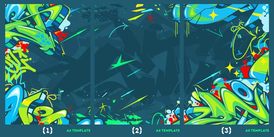 Flat Abstract Graffiti Style A4 Poster Vector Illustration Background Template Stock Illustration