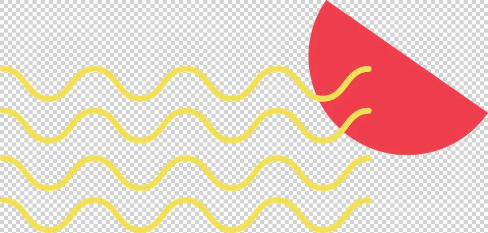 Flat abstract half sun is showing red semicircle, five yellow wavy lines on イラスト素材