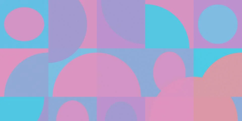 A flat abstract pastel geometric pattern with overlapping circles and arcs,.. Stock Illustration