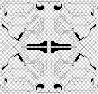Flat abstract pattern is showing mirrored circuit traces, nodes, modules over Stock Illustration