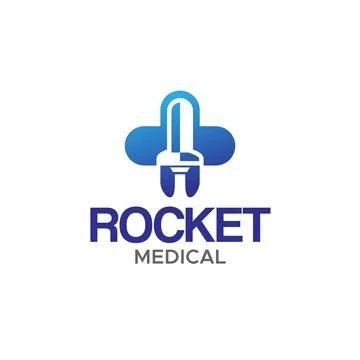 Flat Abstract ROCKET MEDICAL Plus logo design Stock Illustration