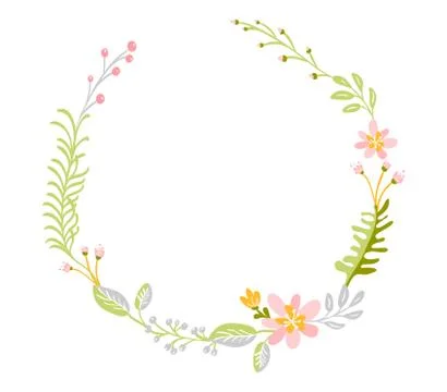 Flat abstract spring flower herbs wreath. Vector Meadow garden frame, woman day 스톡 일러스트