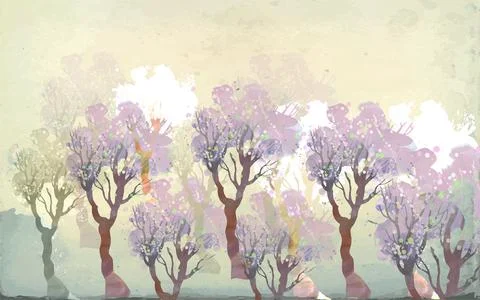 Flat abstract translucent trees on beige background Stock Illustration