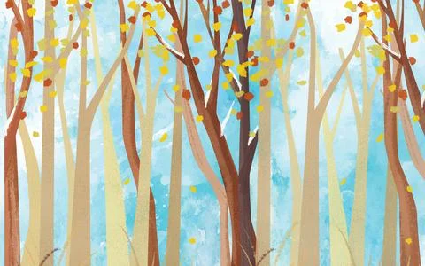 Flat abstract trees with colored spots on blue background Stock Illustration
