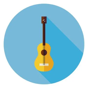 Flat Acoustic String Guitar Circle Icon with Long Shadow Illustrazione stock