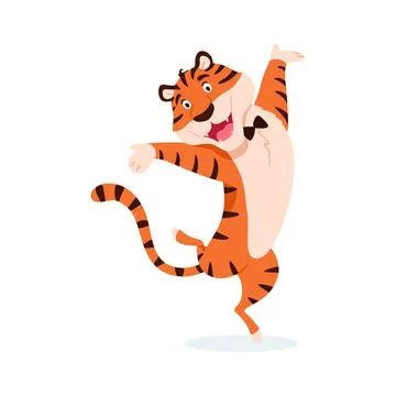 Flat adorable tiger isolated on white background. Stock Illustration