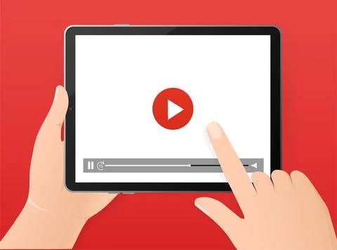 Flat advertising. Tablet display. Flat style banner with tablet online player Stockillustratie