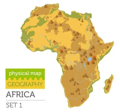 Flat Africa physical map constructor elements isolated on white. Build your o Illustrazione stock