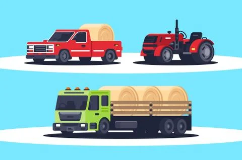 Flat agricultural machinery with stack of hay for harvesting, crop delivery and 스톡 일러스트