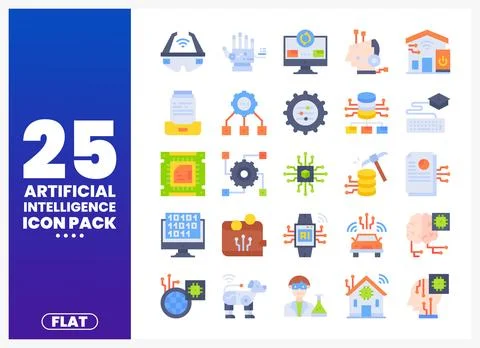 Flat AI icon pack collection with technological illustrations Illustrazione stock