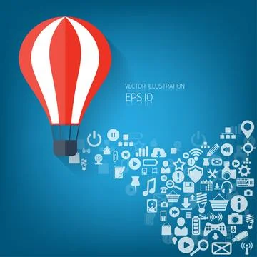 Flat air balloon web icon. Web application icons. Project start up. Business aim Stock Illustration