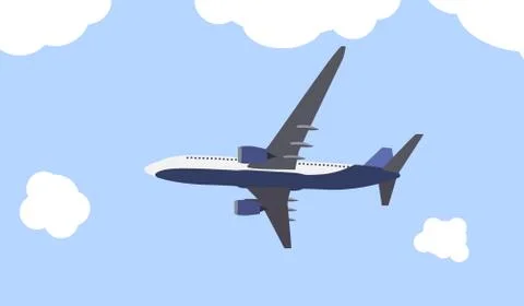 Flat airliner flying in the sky. Side view from the bottom. Vector Illustration Stock Illustration