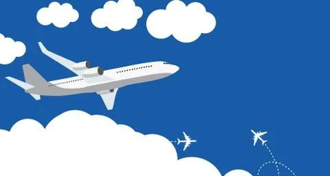 Flat airplane icon on blue background. Vector Illustration Stock Illustration