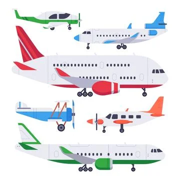Flat airplanes. Aviation float airplane, private air plane and jet aircraft.. Stock-Illustration