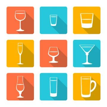 Flat alcohol glasses icons Stock Illustration