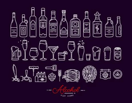 Flat alcohol icons violet Stock Illustration