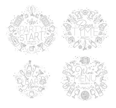 Flat alcohol monograms Stock Illustration