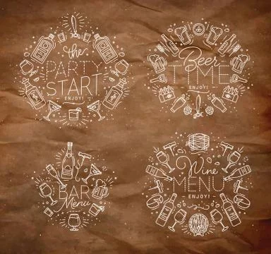 Flat alcohol monograms Stock Illustration