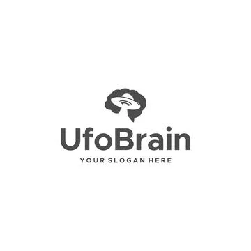 Flat alien Brain spaceship planet Logo design Stock Illustration