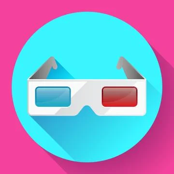 Flat anaglyph 3d glasses vector cinema icon. 3d glasses icon Stock Illustration