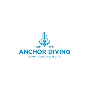 Flat ANCHOR DIVING sharp spear mooring logo design Stock Illustration