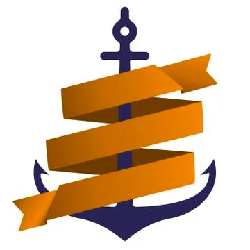 Flat anchor icon or logo with orange ribbon. Isolated. Stock Illustration