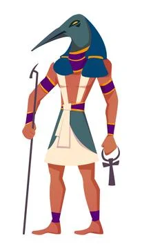 Flat ancient egyptian god Thoth with head of ibis Stock Illustration