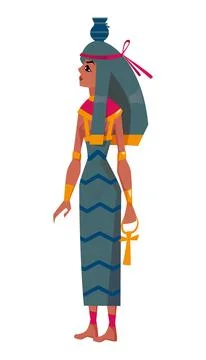 Flat ancient Egyptian goddess Nut of sky with water pot on head Stock Illustration