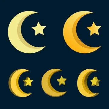 Flat and 3d style crescent moon islamic element icon isolated set 스톡 일러스트
