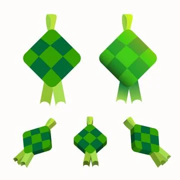 Flat and 3d style ramadan islamic traditional ketupat element icon set Stock Illustration