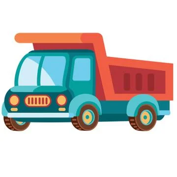 Flat and blue lorry in flat style, isolated object on white background, vector Stock Illustration