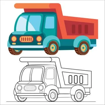 Flat and blue lorry in flat style, isolated object on white background, vector Stock Illustration