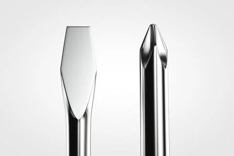 Flat and cross screwdrivers close-up. Engineering topics. 스톡 사진