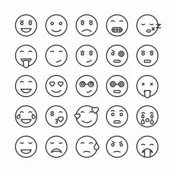 Flat and line emoticon face icons set. Stock Illustration