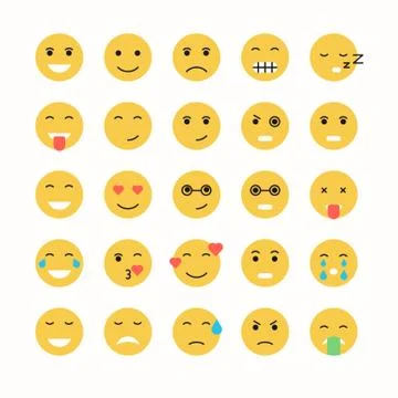 Flat and line emoticon face icons set. Stock Illustration