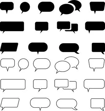 Flat and line Speech Bubble set. Talk bubble group. Speak bubble text, chat.. Stock Illustration