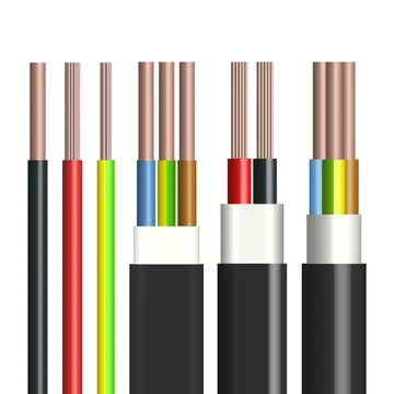 Flat and round cable with insulated copper conductors, vector illustration. Stock-Illustration