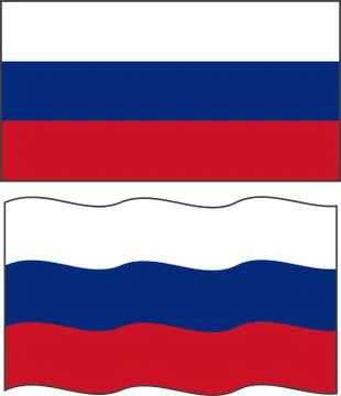 Flat and waving Russian Flag. Vector Stock Illustration