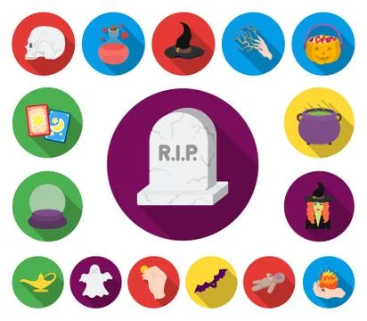 Flat and white magic flat icons in set collection for design. Attributes and Stock Illustration